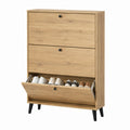 Wood Shoe Cabinet with Flip Doors, 3-Tier Design