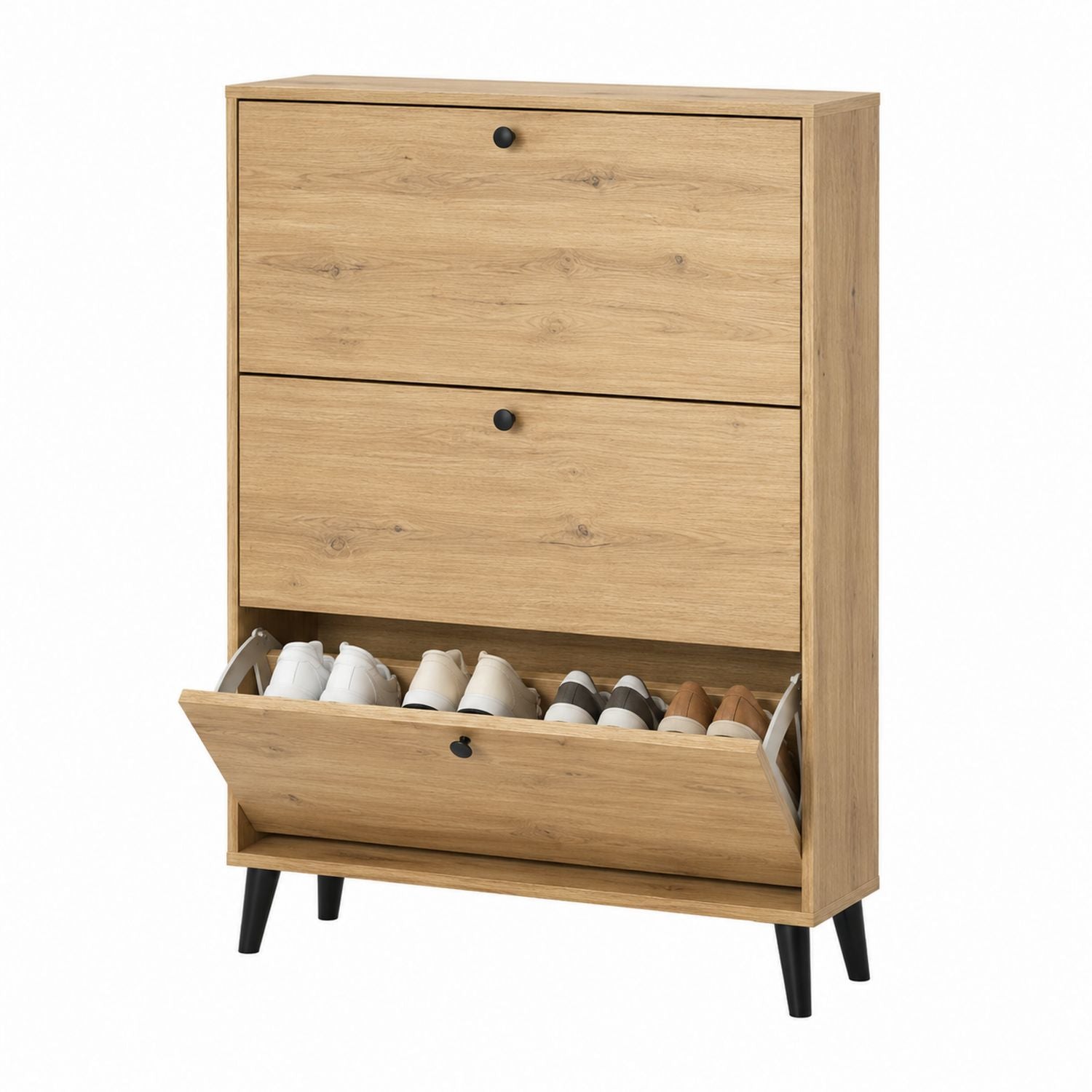 Wood Shoe Cabinet with Flip Doors, 3-Tier Design