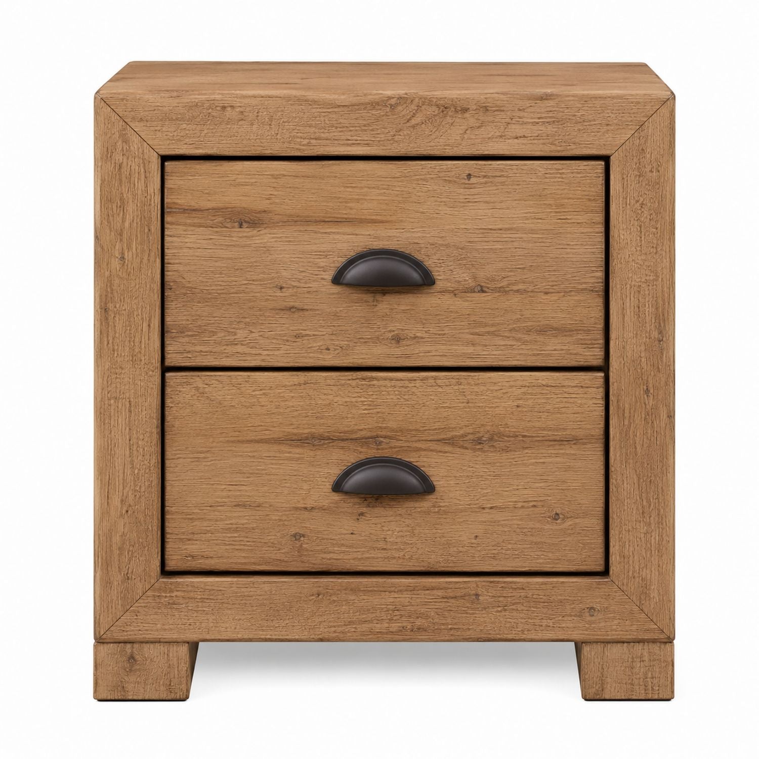 Oak Wood Nightstand with Two Drawers