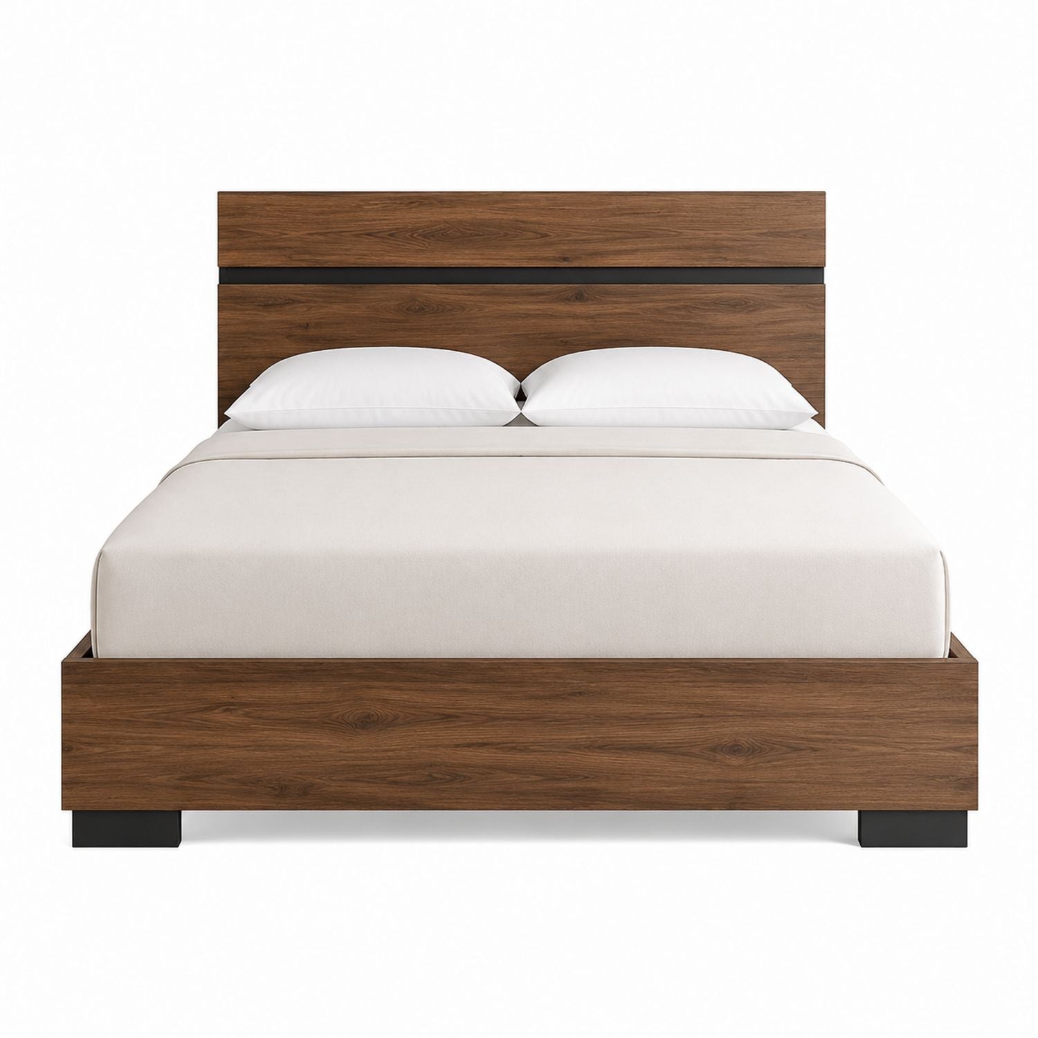 Queen Platform Bed Wooden Frame with Walnut Finish