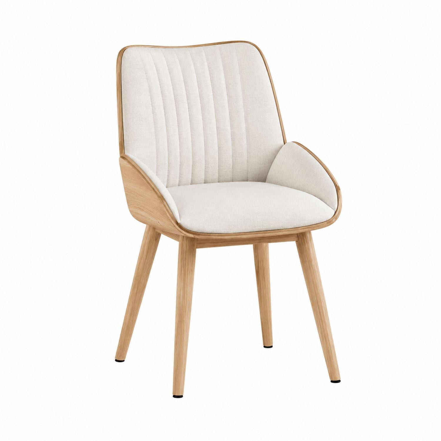 Fabric Upholstered Dining Chair with Solid Wood Legs Beige