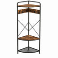 Corner Coat Rack with Metal Frame and MDF Wood Shelves Black/Brown