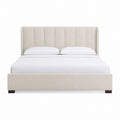 Beige Polyester Upholstered Platform Bed Queen Size
