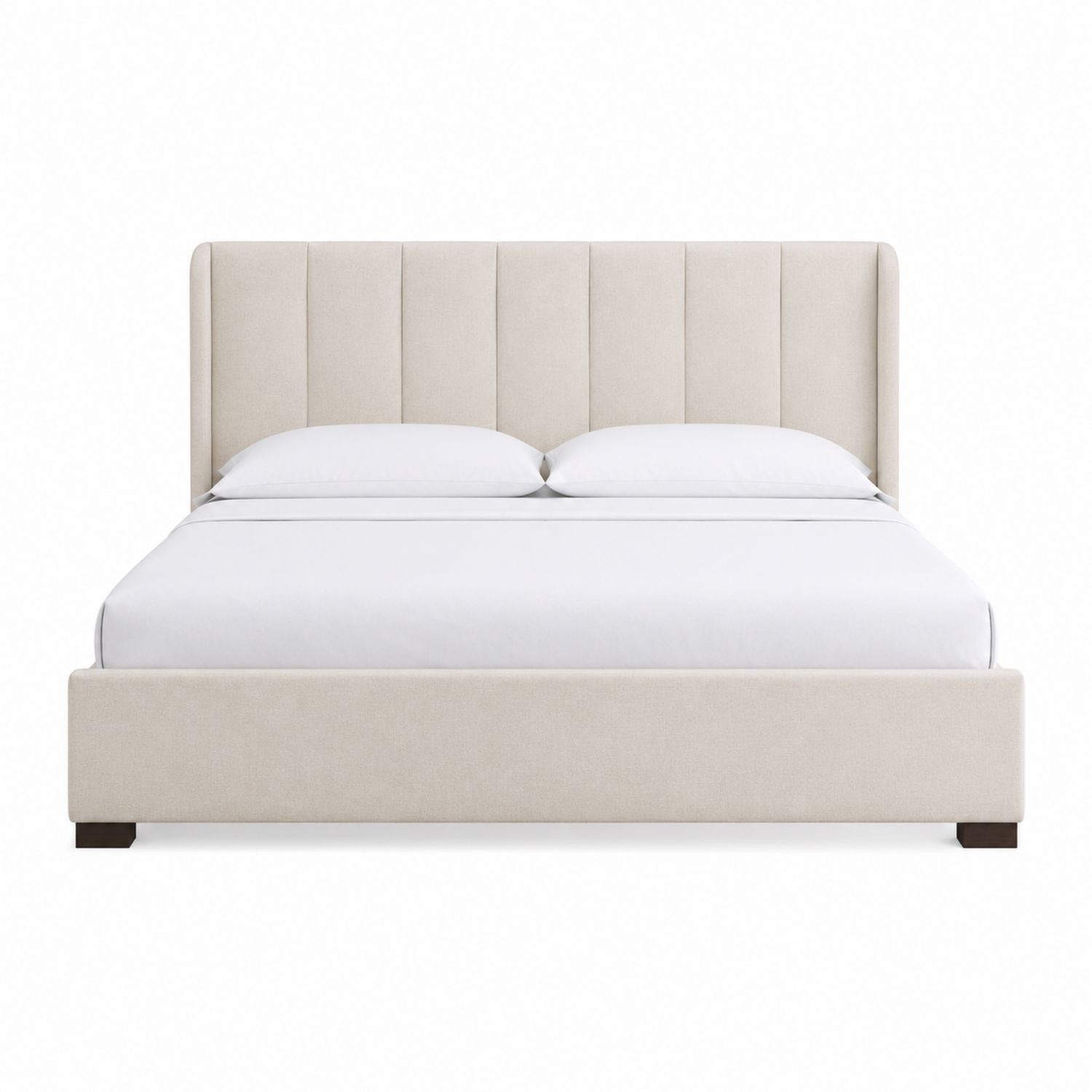 Beige Polyester Upholstered Platform Bed Queen Size