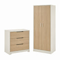 Wardrobe and Drawer Set Wood Oak/White Finish