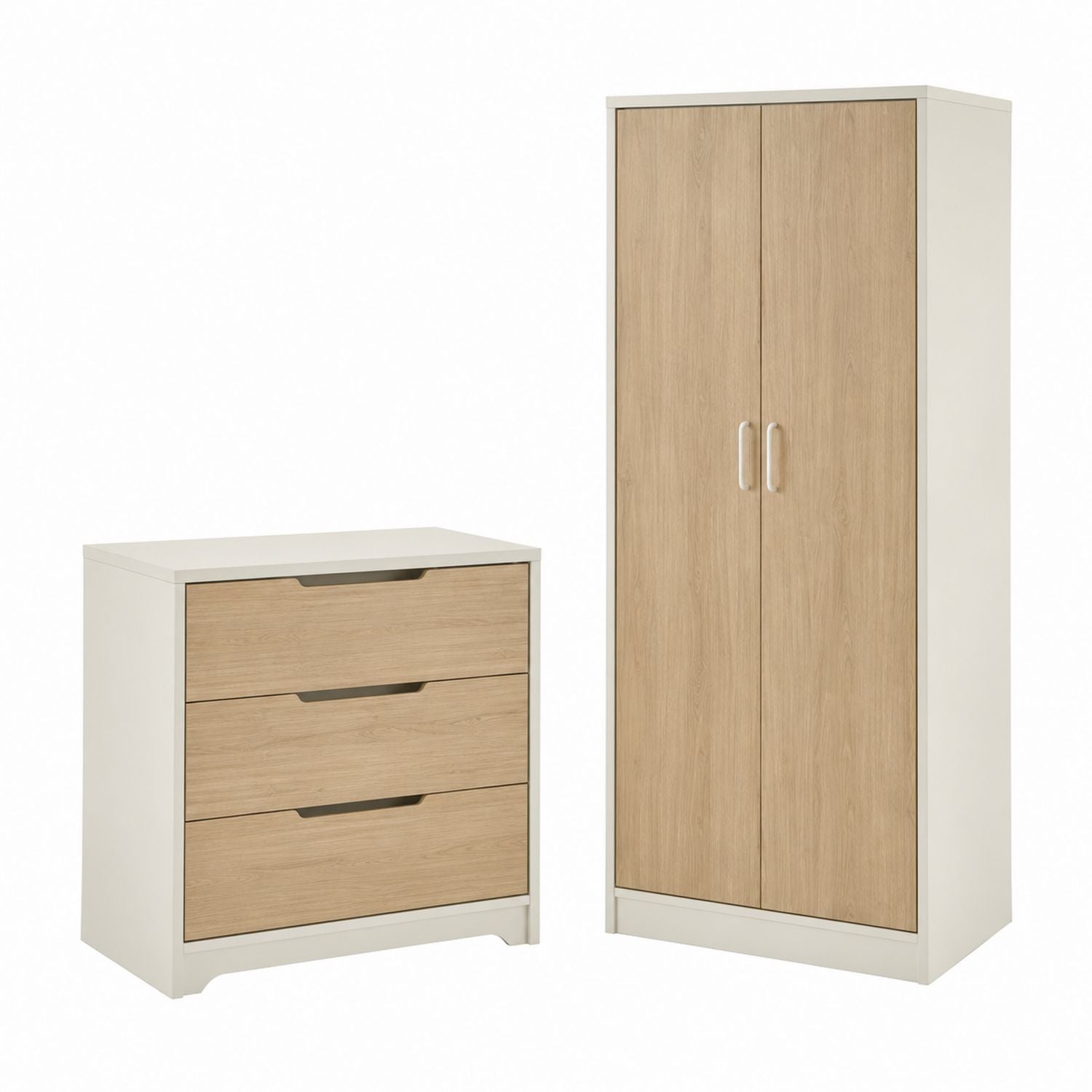 Wardrobe and Drawer Set Wood Oak/White Finish