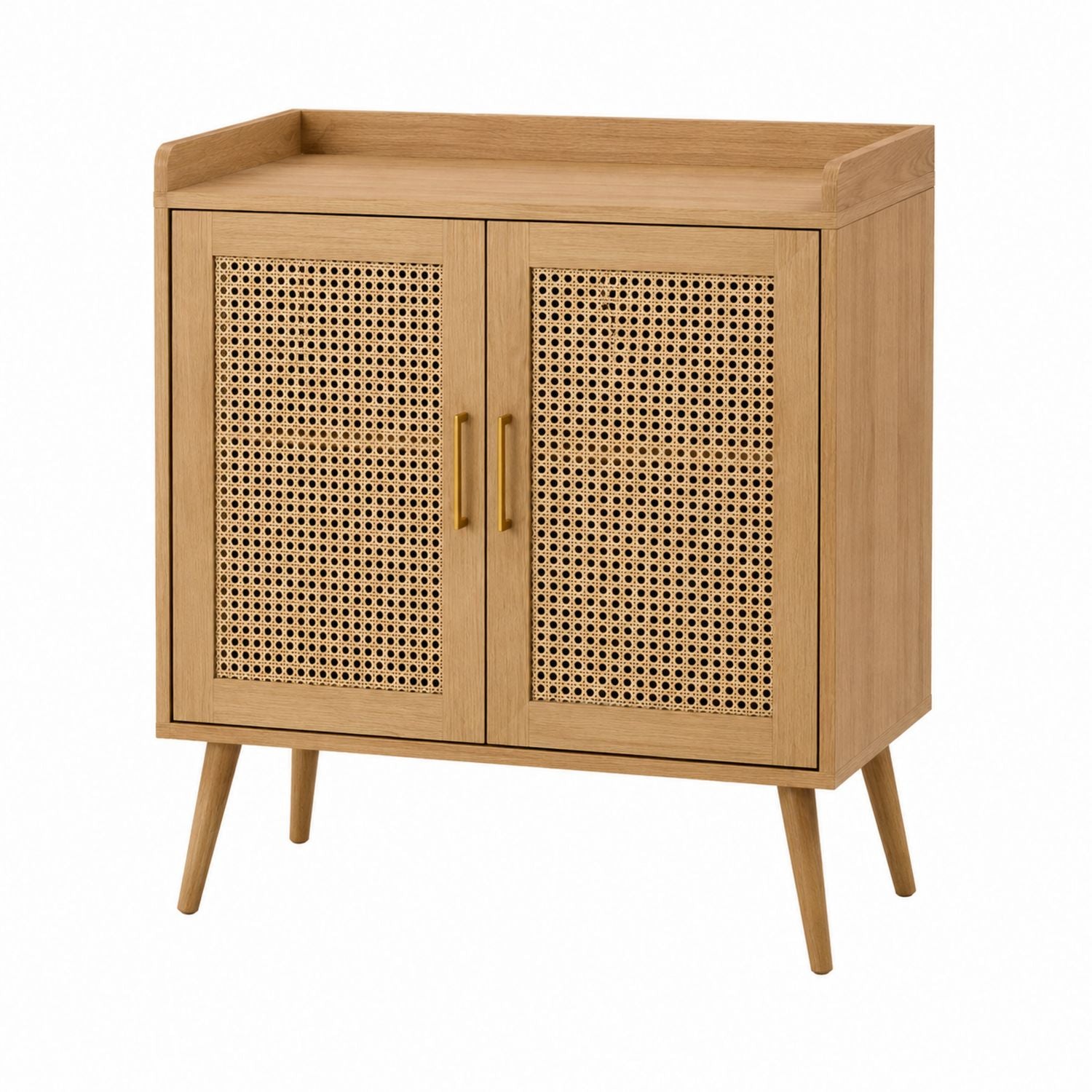 Wood Shoe Storage Cabinet with Cane Panel Doors
