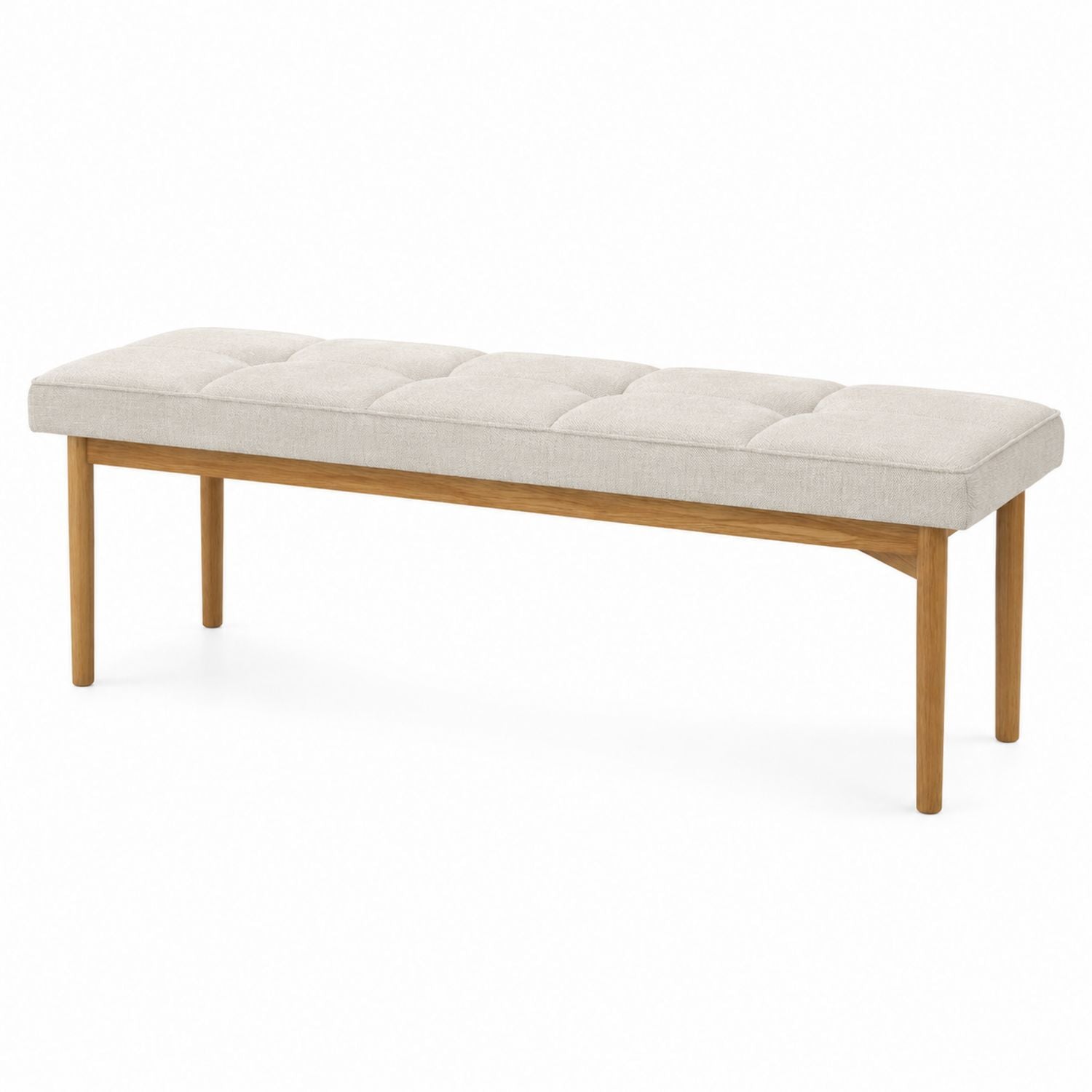 Banc rembourré capitonné en bois avec tissu lin beige 120cm