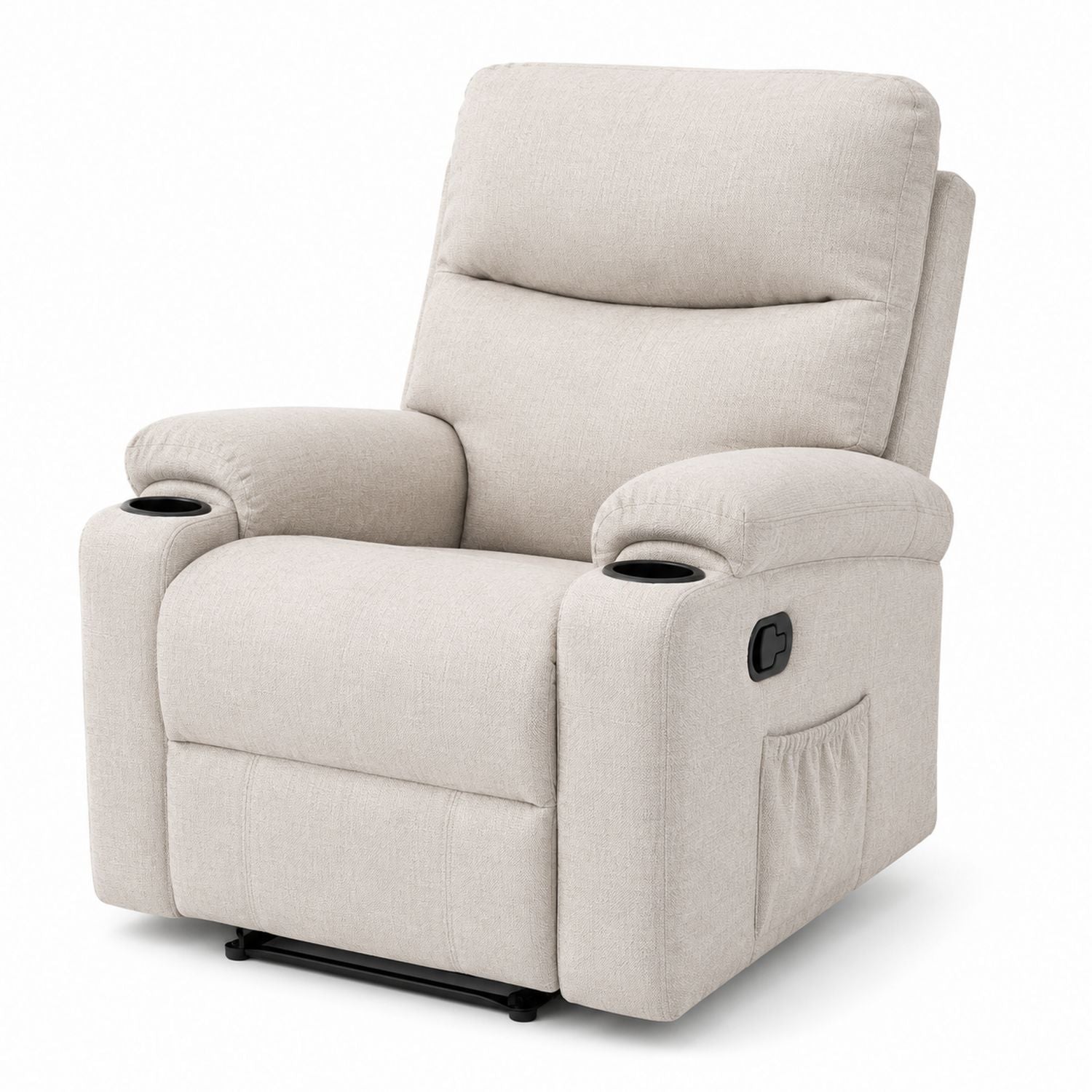 Beige Fabric Recliner Chair with Adjustable Backrest and Cup Holders 40 inch Height
