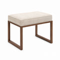 Rectangle Beige Upholstered Ottoman with Walnut Frame