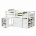 White Wooden Loft Bed with Desk and Storage