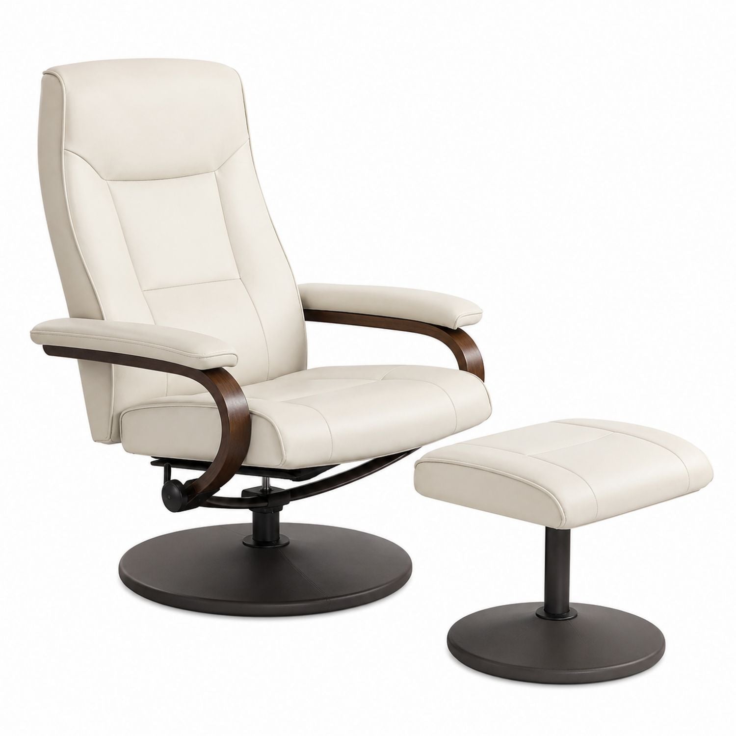 Beige Faux Leather Swivel Recliner Chair with Ottoman