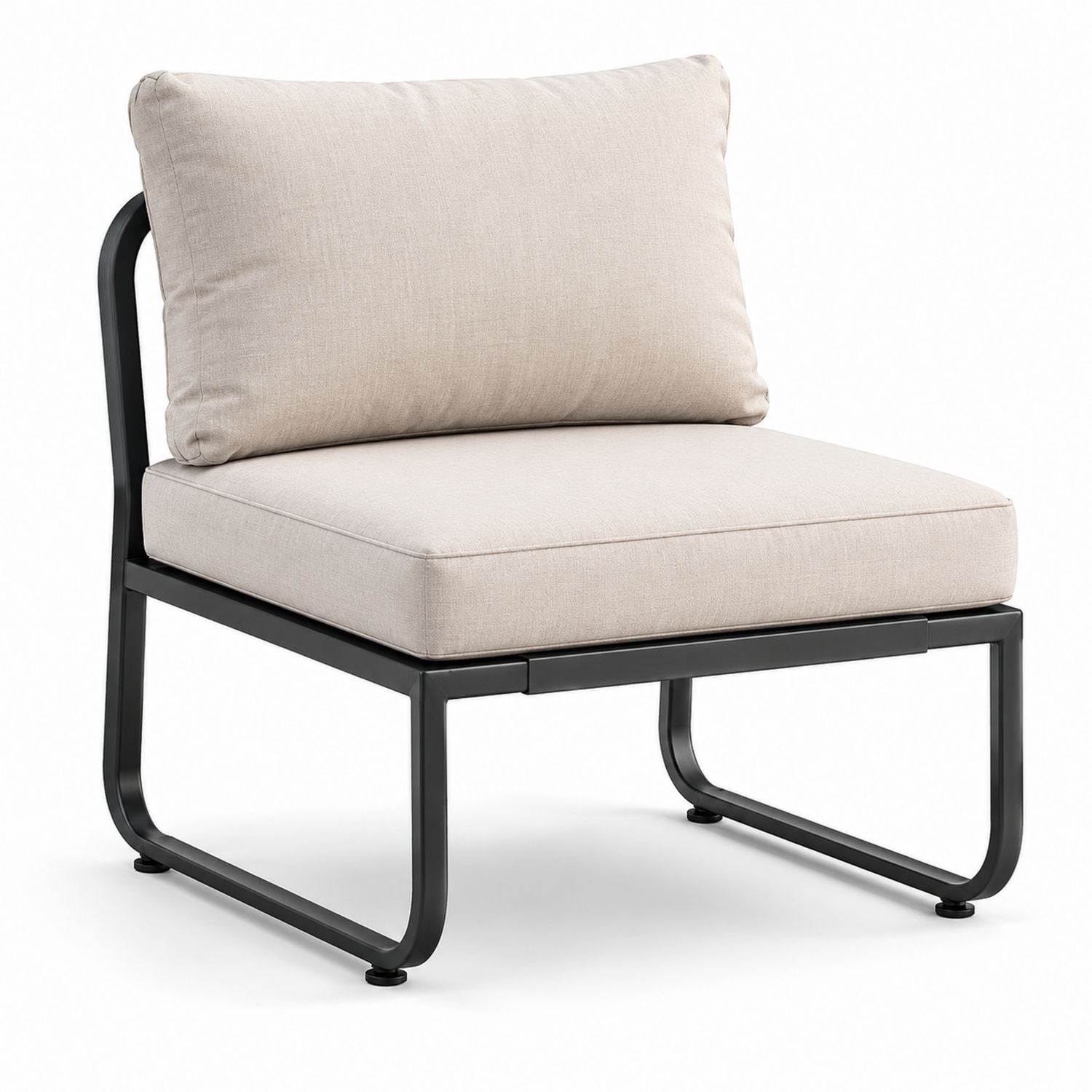 Outdoor Armless Chair Metal Frame Beige Cushions