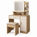 Vanity Set with LED Mirror and Stool MDF Beige 80x40x135 cm