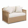 Wood Two-Seater with Beige Cushions