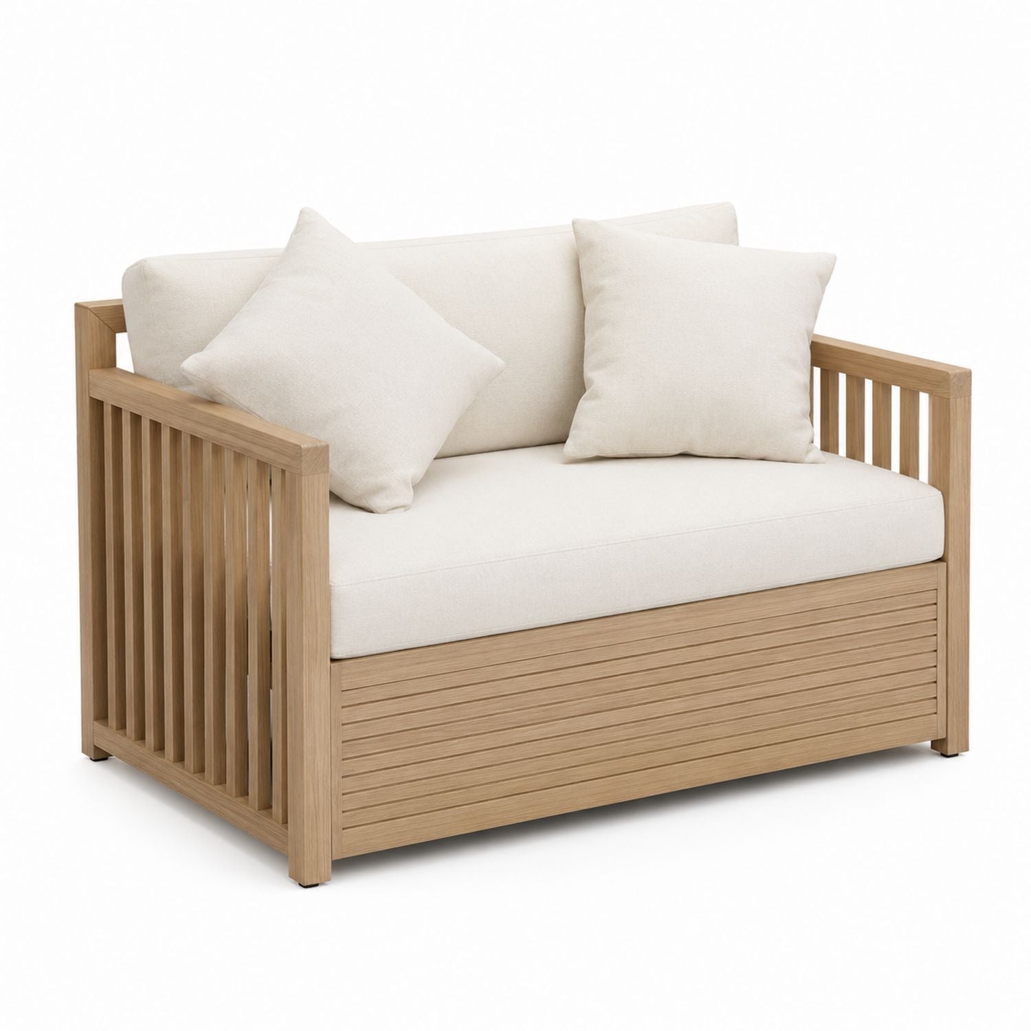 Wood Two-Seater with Beige Cushions