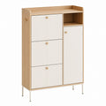 Wood Shoe Storage Cabinet with Cream Doors and Multiple Shelves