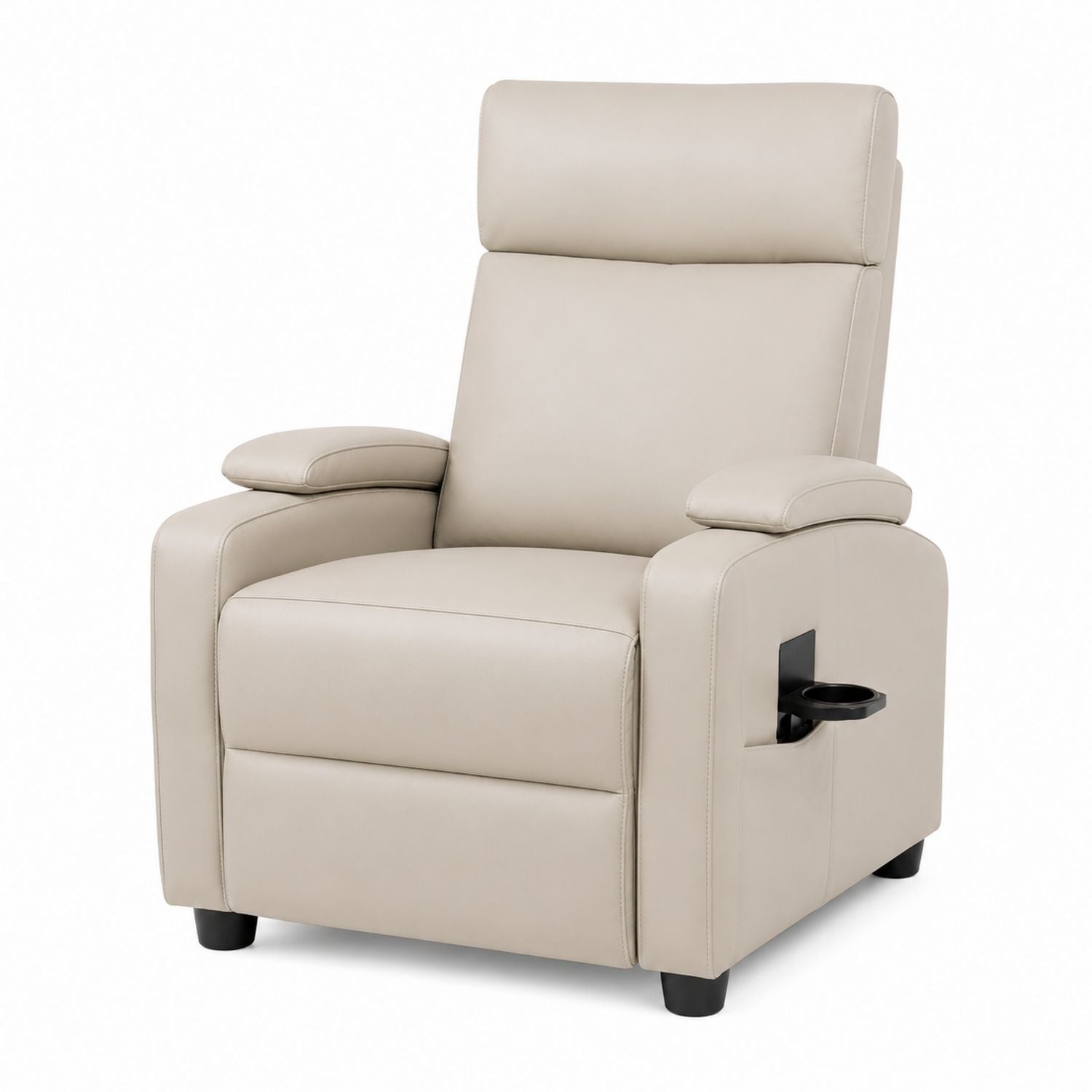 Recliner Chair PU Leather Beige with Cup Holder 96cm H x 84cm W x 76cm D