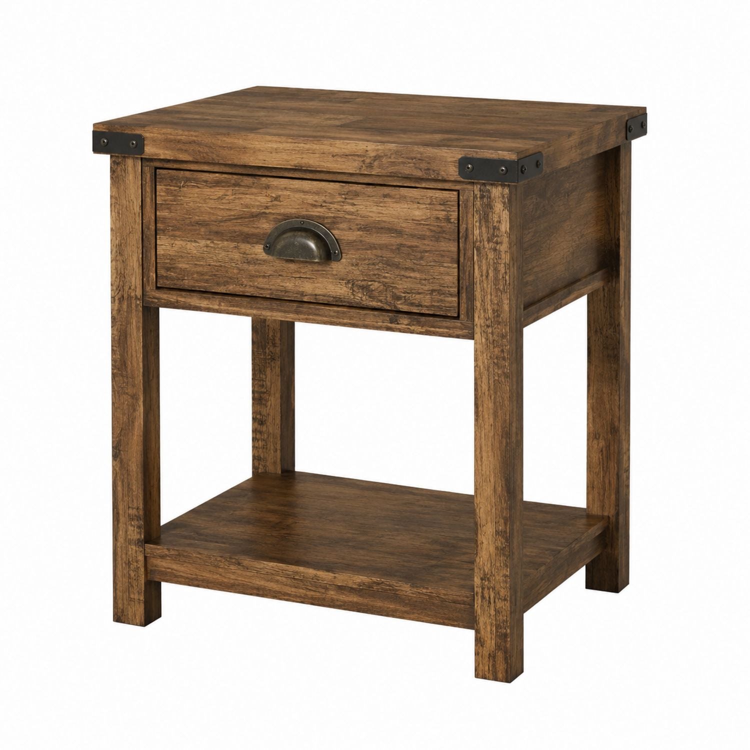 Rustic Wood Nightstand with Drawer and Shelf