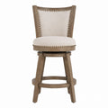 Swivel Bar Stool Solid Wood Linen Upholstery Beige 110cm