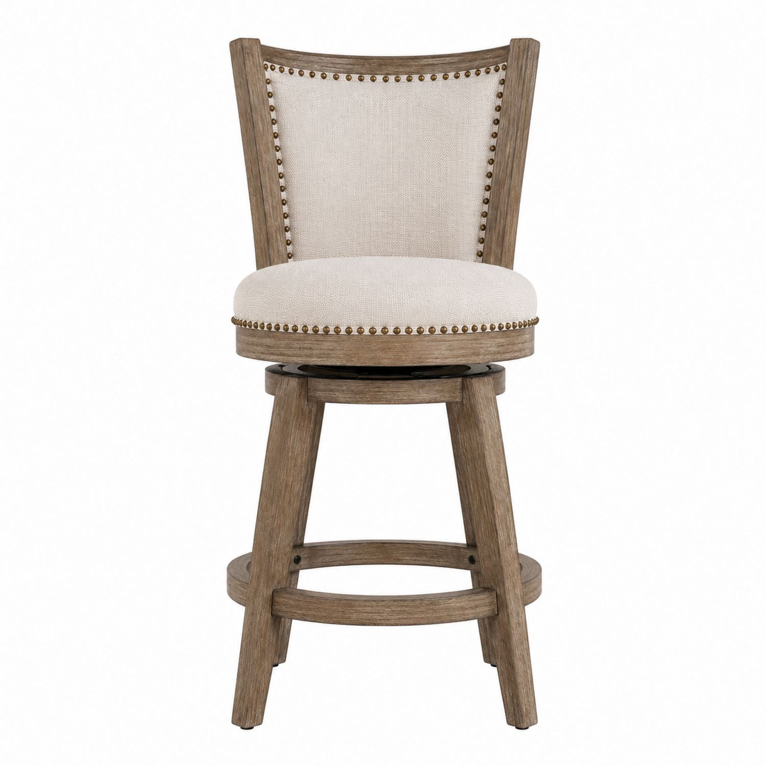 Swivel Bar Stool Solid Wood Linen Upholstery Beige 110cm