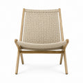 Oak Wood Lounge Chair with Woven Seat Beige