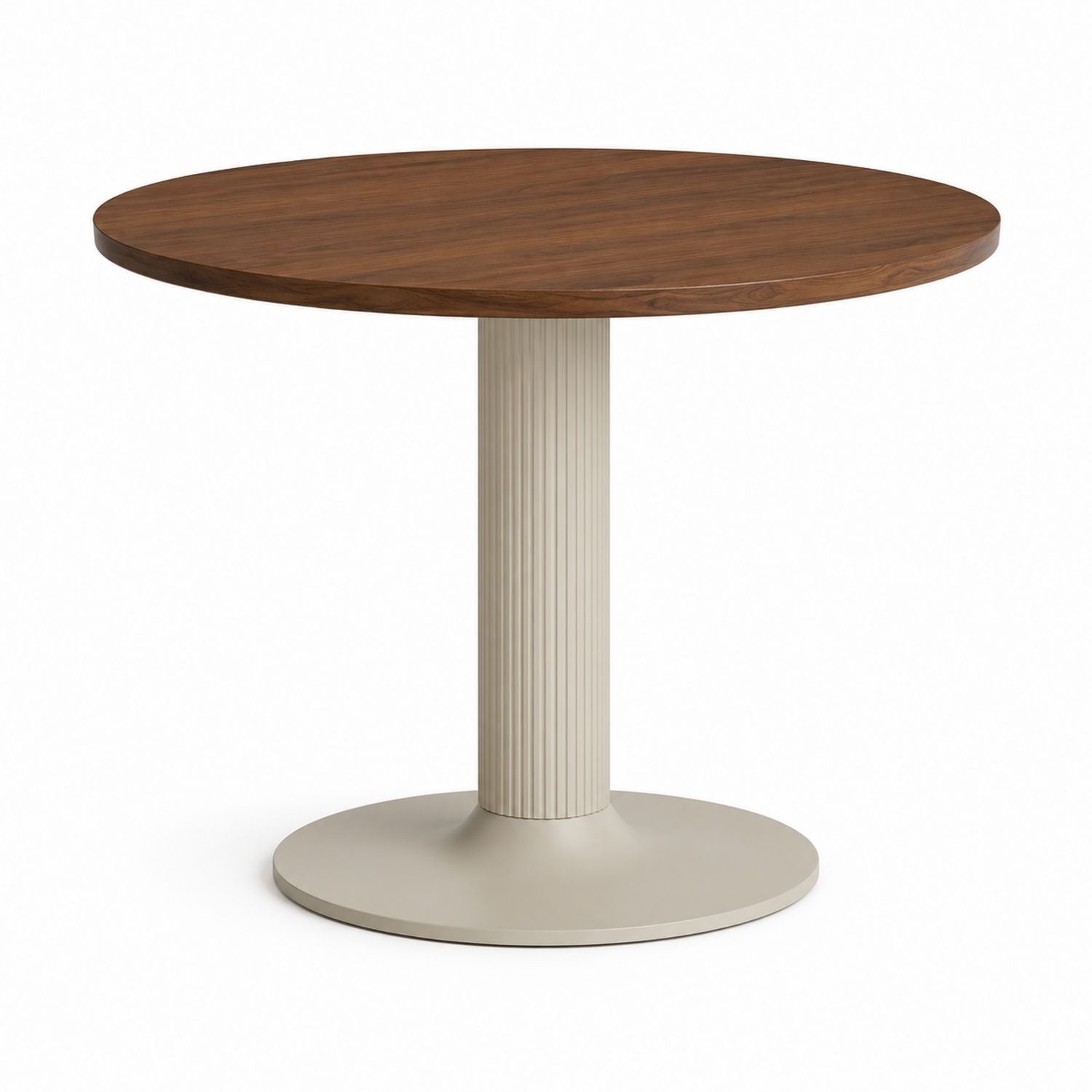 Round Walnut Wood Dining Table with Metal Base 100cm