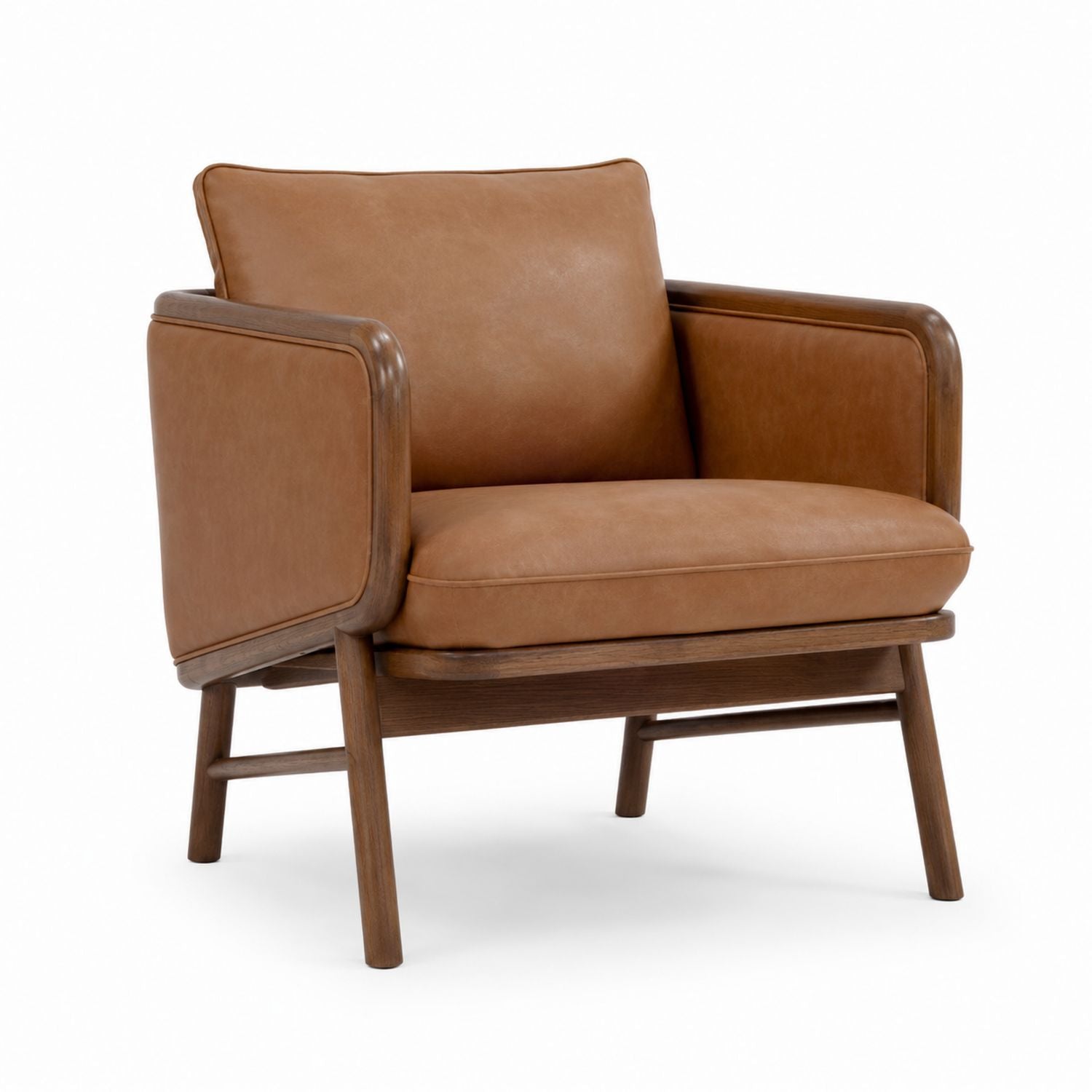 Brown Faux Leather Armchair with Solid Wood Frame