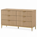 6-Drawer Oak Wood Dresser with Metal Legs 120cm x 40cm x 75cm