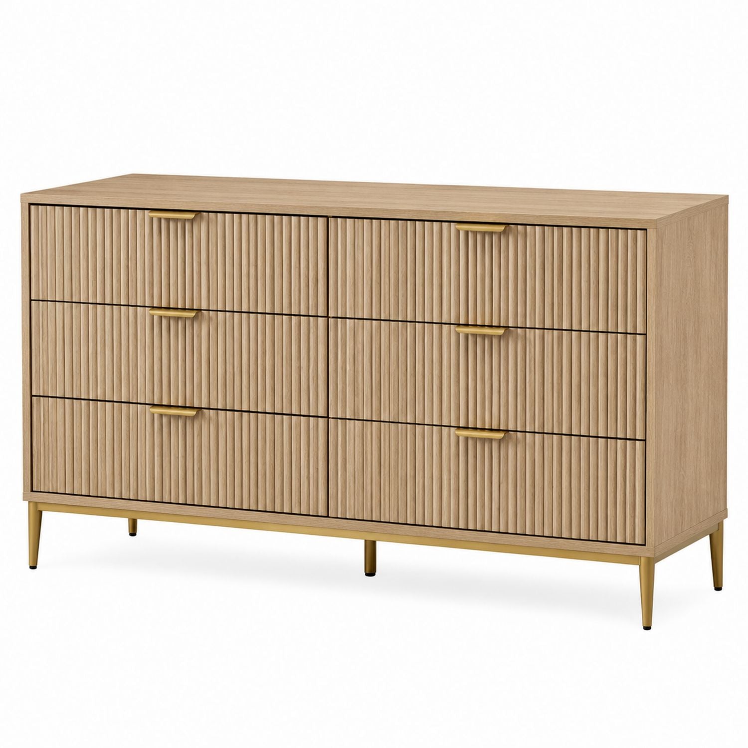 Commode à 6 tiroirs en bois de chêne avec pieds en métal 120 cm x 40 cm x 75 cm
