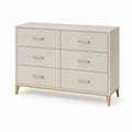 Engineered Wood Dresser with 6 Drawers Beige and Gold 120cm W x 75cm H