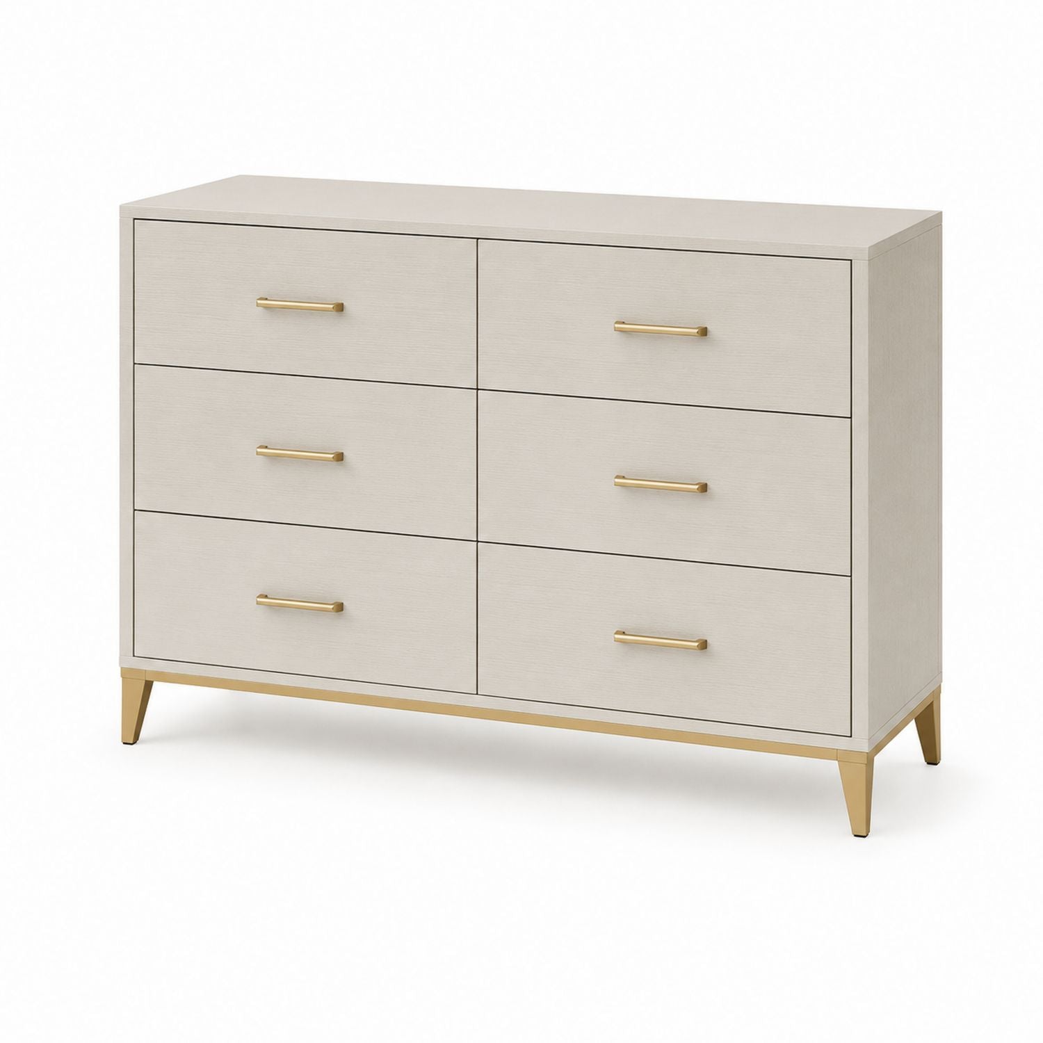 Engineered Wood Dresser with 6 Drawers Beige and Gold 120cm W x 75cm H