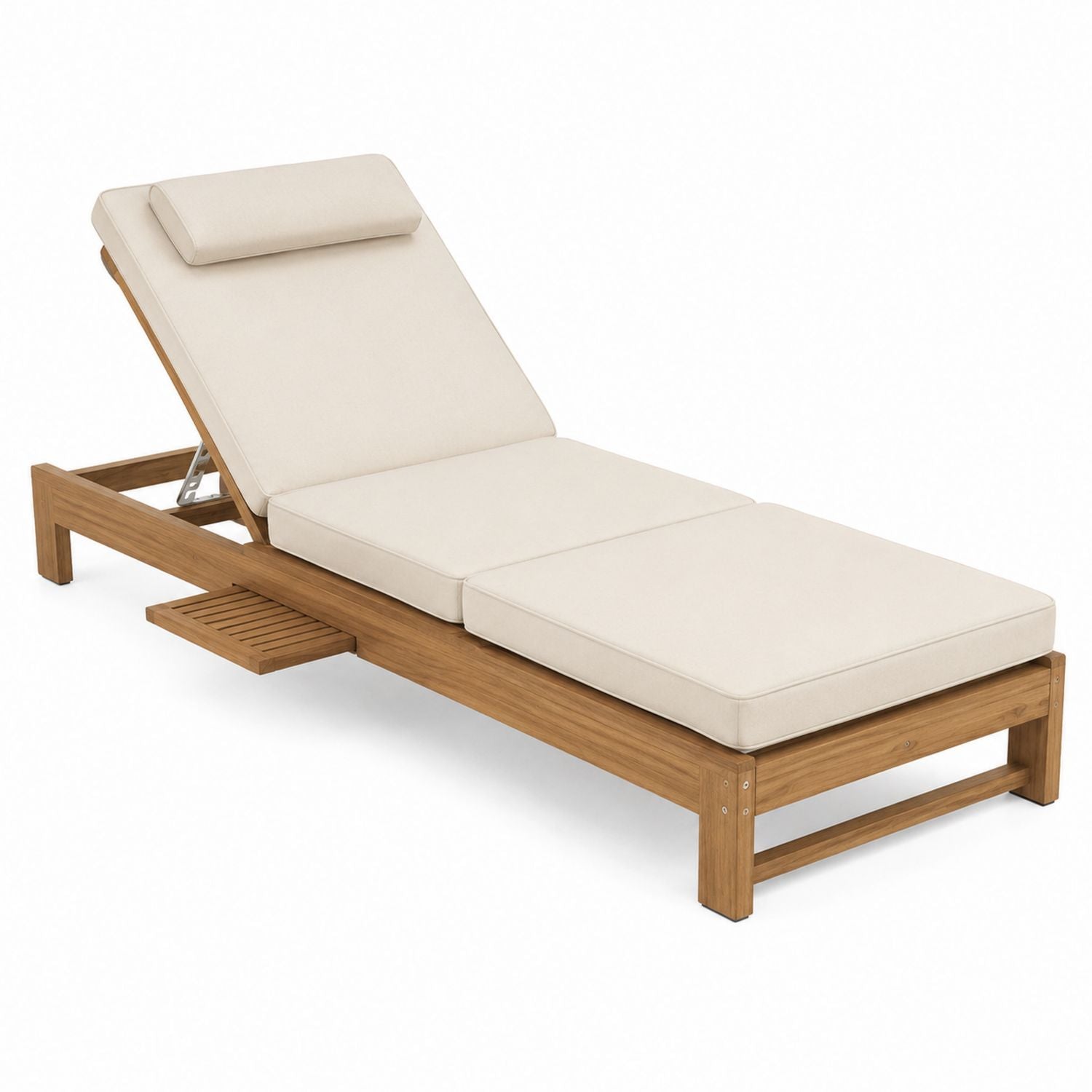 Teak Reclining Daybed with Polyester Cushions and Adjustable Backrest