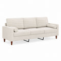 Polyester 3-Seater Sofa with Solid Wood Legs Beige 220cm x 80cm x 85cm