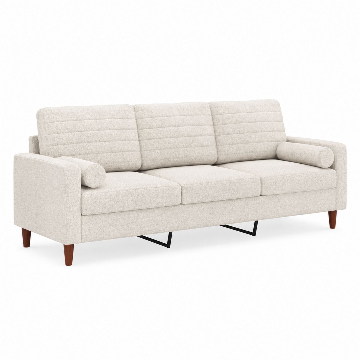 Polyester 3-Seater Sofa with Solid Wood Legs Beige 220cm x 80cm x 85cm