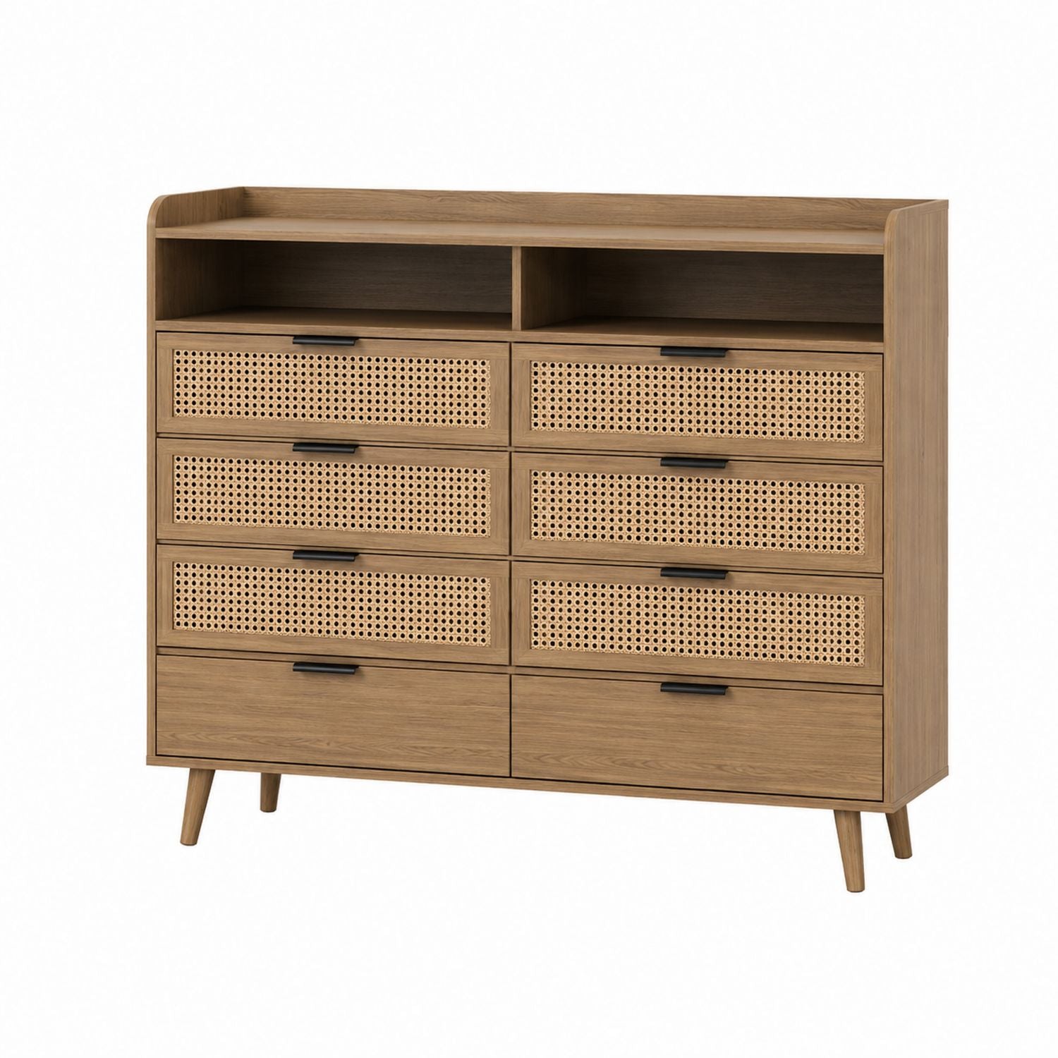 Wooden Dresser with Rattan Drawers Brown 8-Drawer