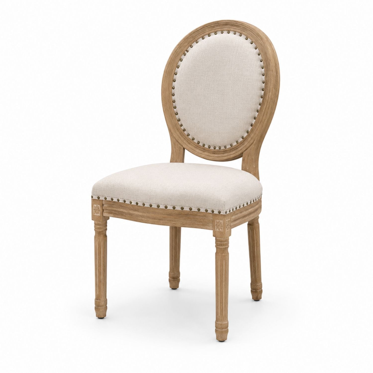 Upholstered Oval Back Dining Chair with Solid Wood Frame in Beige