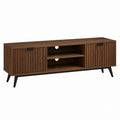 Walnut TV Stand with Storage Cabinets and Shelves Brown 60in