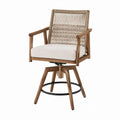 Acacia Wood Bar Stool with Rope Back and Beige Cushion