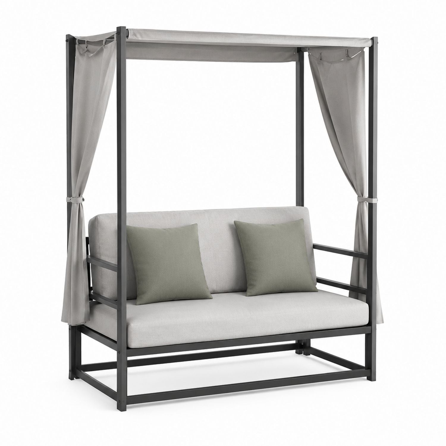 Outdoor Metal Frame Canopy Sofa with Cushions and Curtains 2-Seater