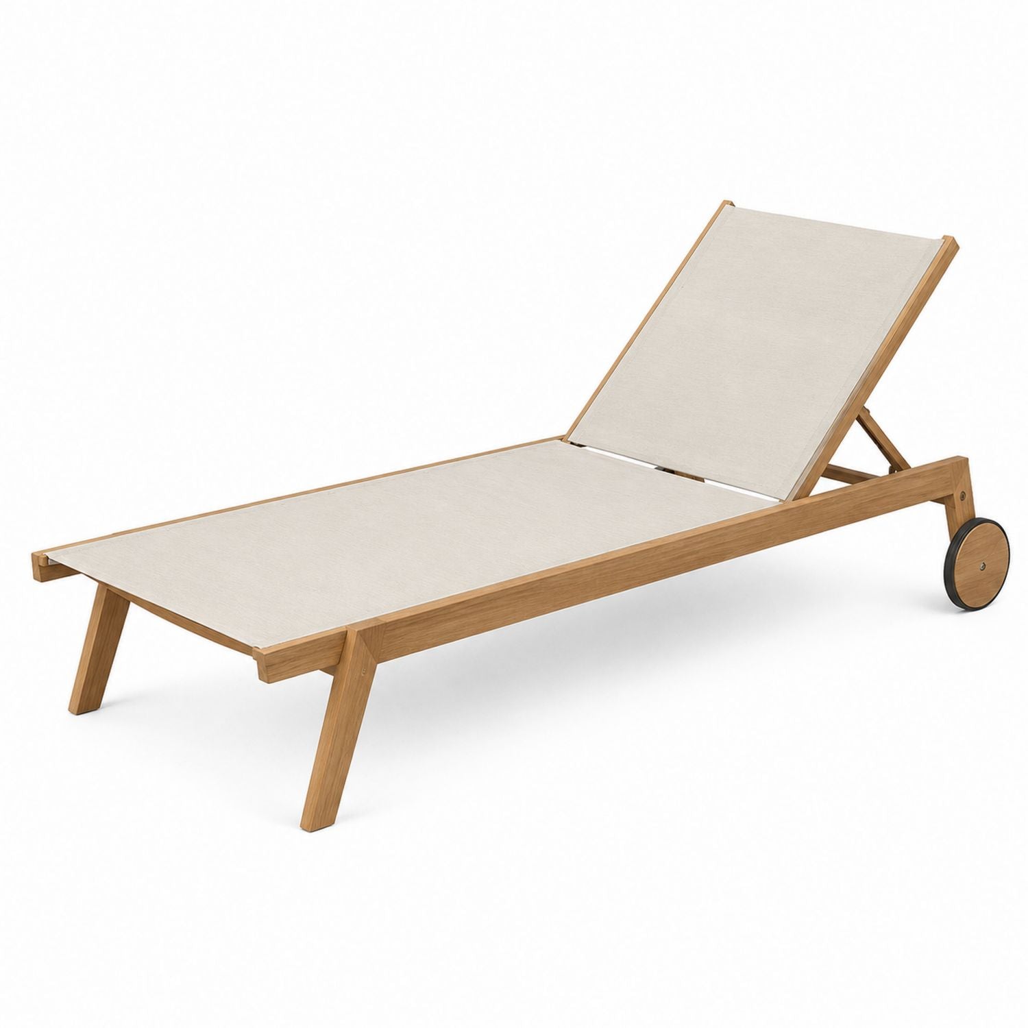 Chaise longue réglable d'extérieur en teck avec toile beige
