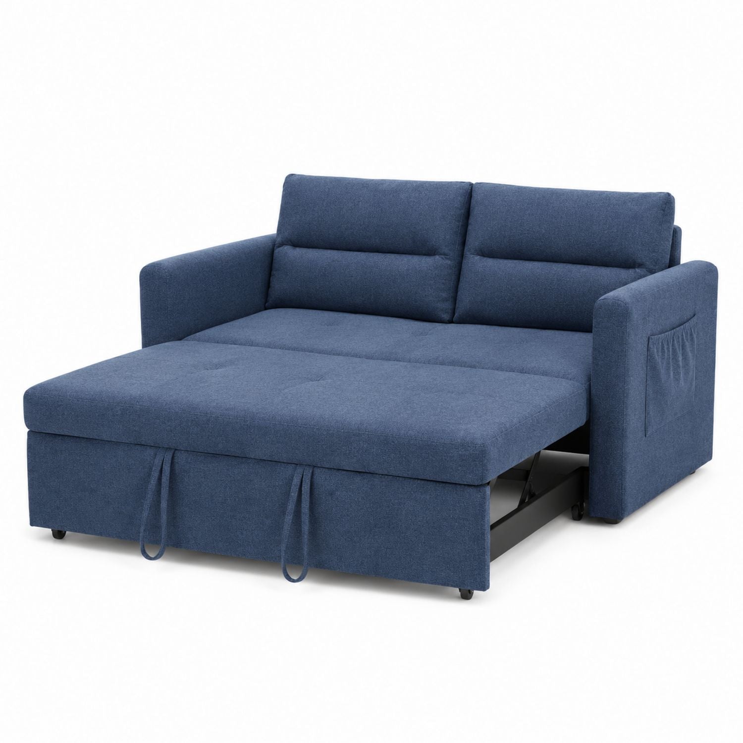 Blue Fabric Convertible Sleeper Sofa Bed with Storage Pocket 200 cm
