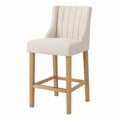 Beige Fabric Bar Stool with Oak and Brass Finish