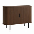 Walnut Wood Sideboard with Fluted Doors and Black Metal Legs