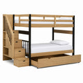 Oak and Steel Bunk Bed with Stairs and Storage Drawer 198cm x 96cm x 165cm