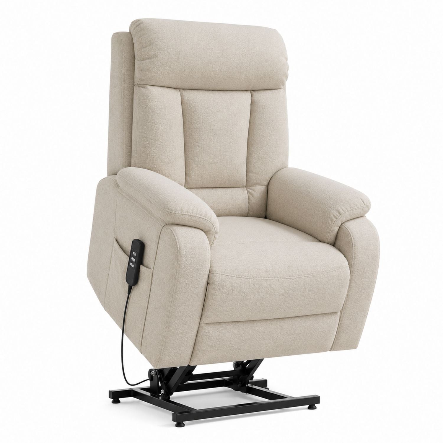 Beige Fabric Electric Lift Recliner Chair with Steel Base and Remote Control