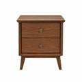 Walnut Wood Nightstand with Brass Handles and Two Drawers
