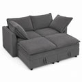 Corduroy Sectional Sofa Bed with Storage Gray L Shape