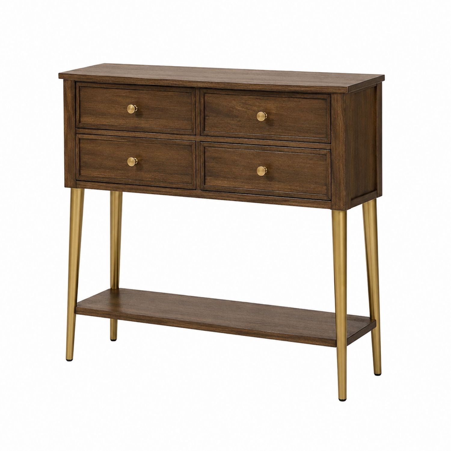Wood Console Table with Gold Metal Legs and Drawers 115cm