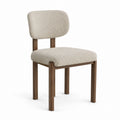 Beige Bouclé Dining Chair with Wood Frame